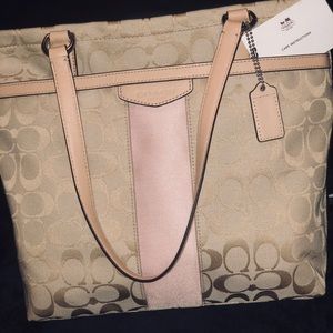 Tan/beige, Light Pink Stripe Coach Purse